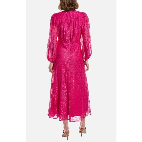 Taylor Women's Bias Cut V-Neck Chiffon Long Sleeve Midi Dress Pink Sz 12 - Picture 2 of 11